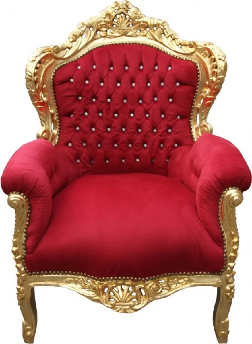Baroque armchair King Bordeaux/Gold with Bling Bling rhinestones Mod2