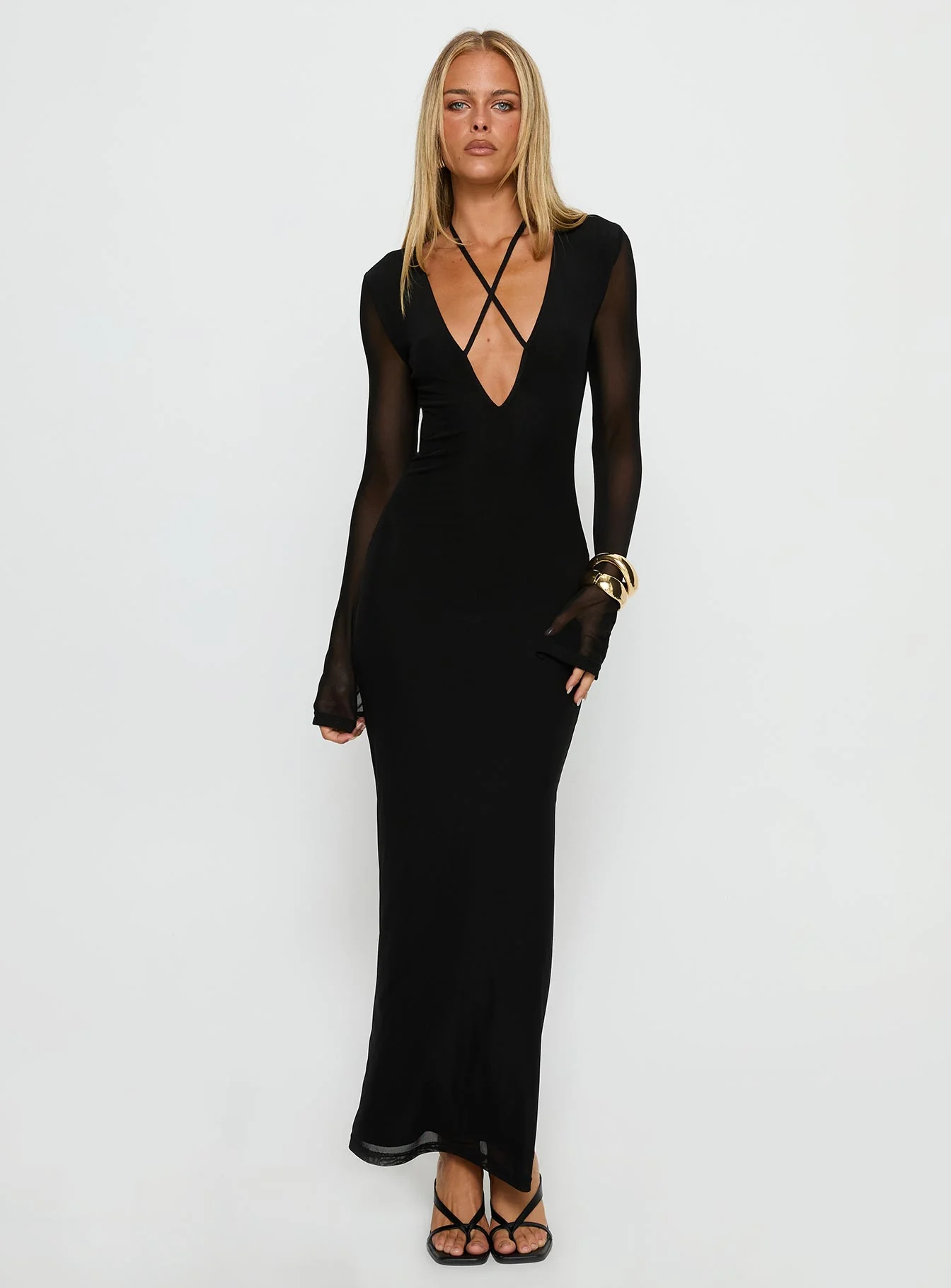 Ariadna Cut Out Long Sleeve Maxi Dress Black
