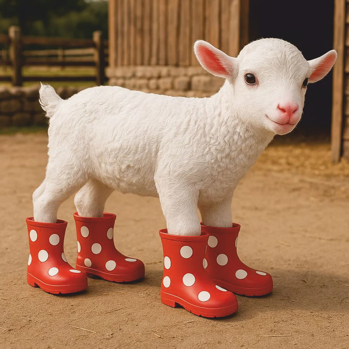 Decorative figure goat with rubber boots white / red 42 cm - decorative sculpture