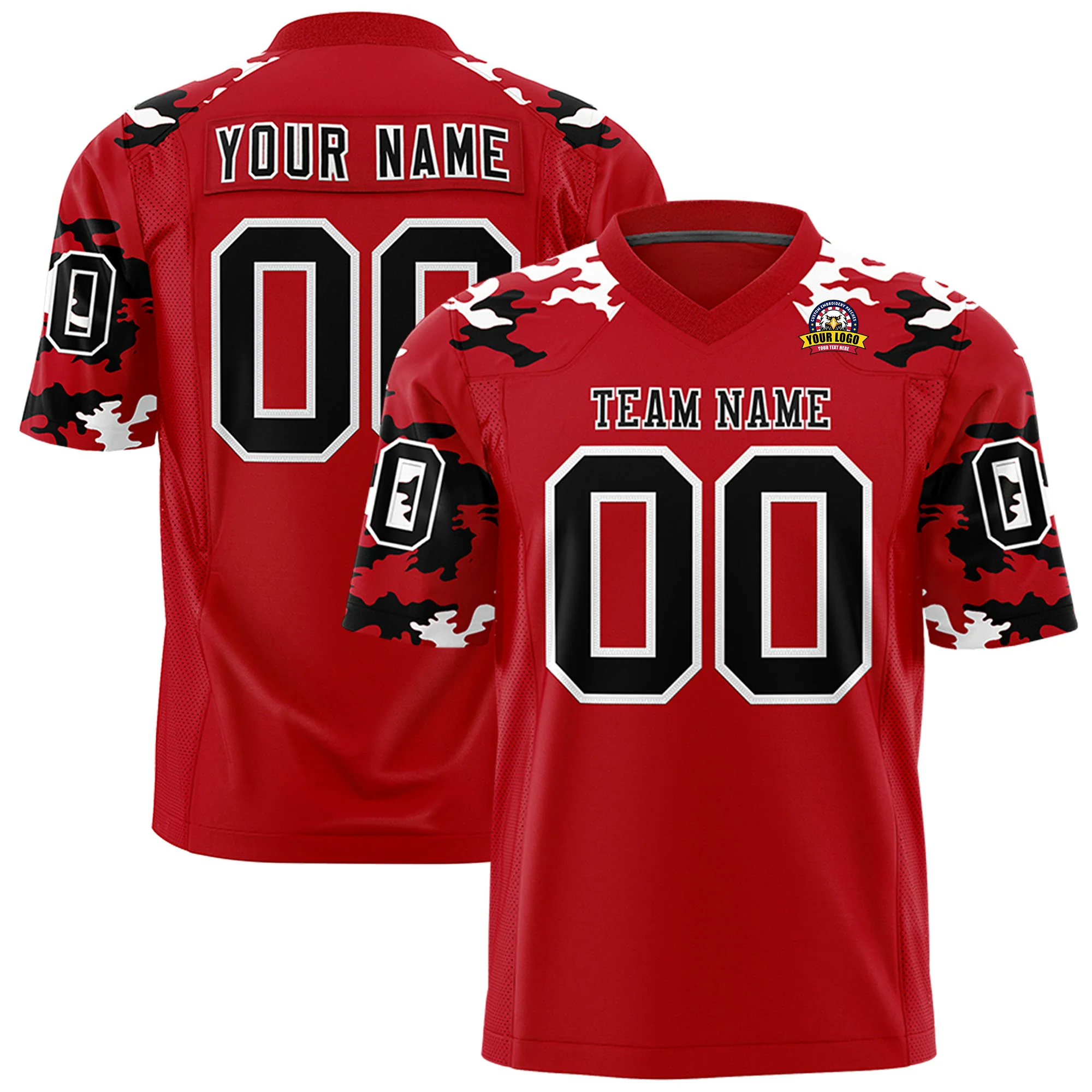 Custom  Red Black-White Mesh Camo Football Jersey