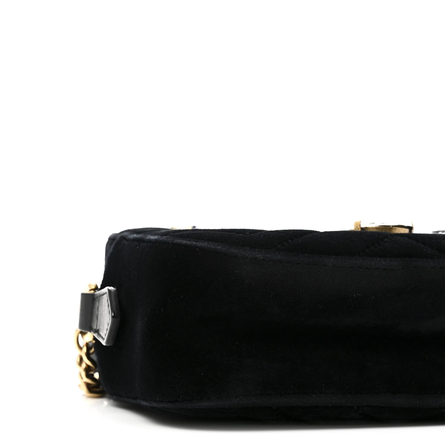 Velvet Matelasse Marquise Crystals Mini GG Marmont Chain Shoulder Bag Black - Top Club