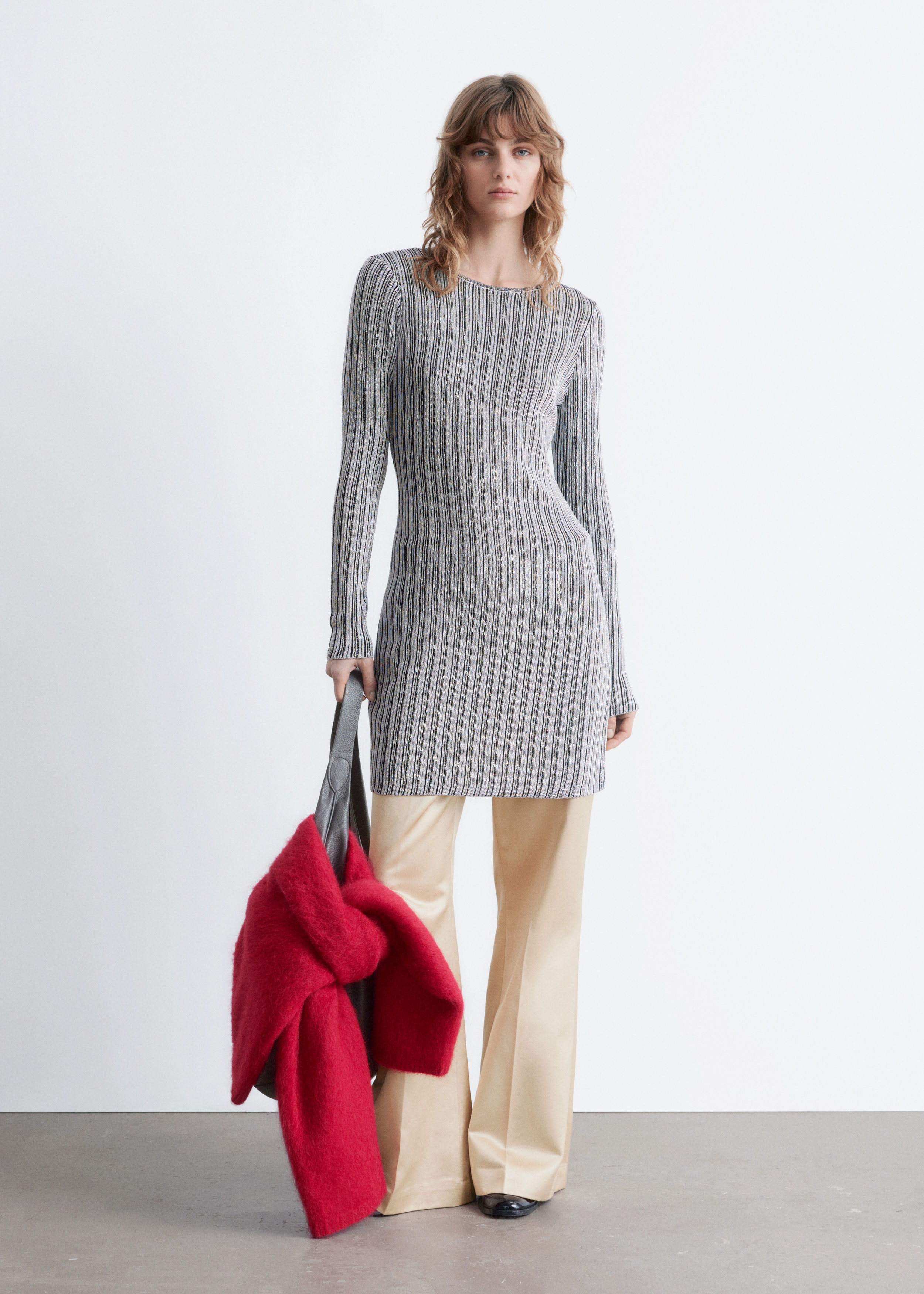 & Other Stories LONG-SLEEVE RIB-KNIT MINI DRESS