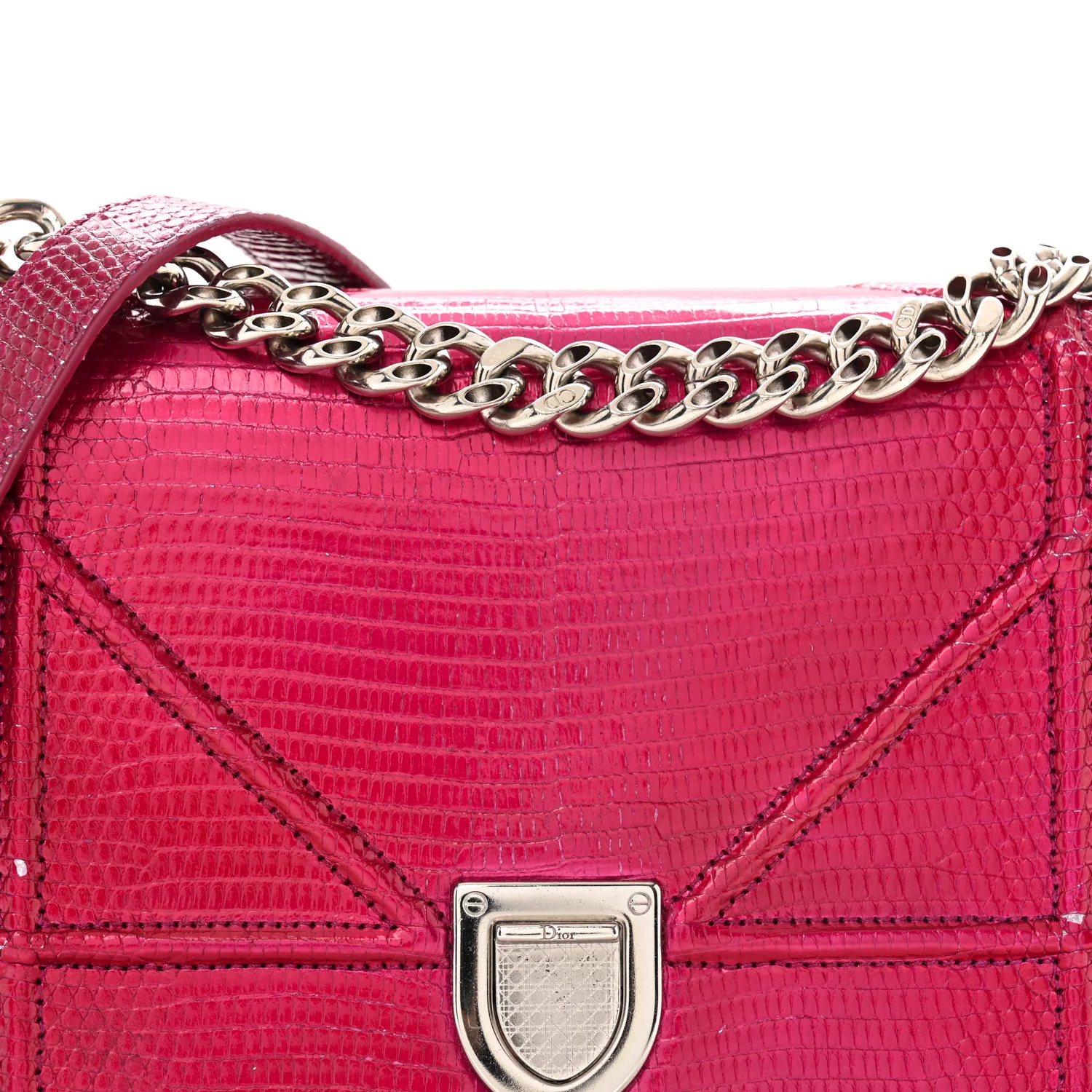 Metallic Lizard Small Diorama Flap Bag Fuchsia - Top Club