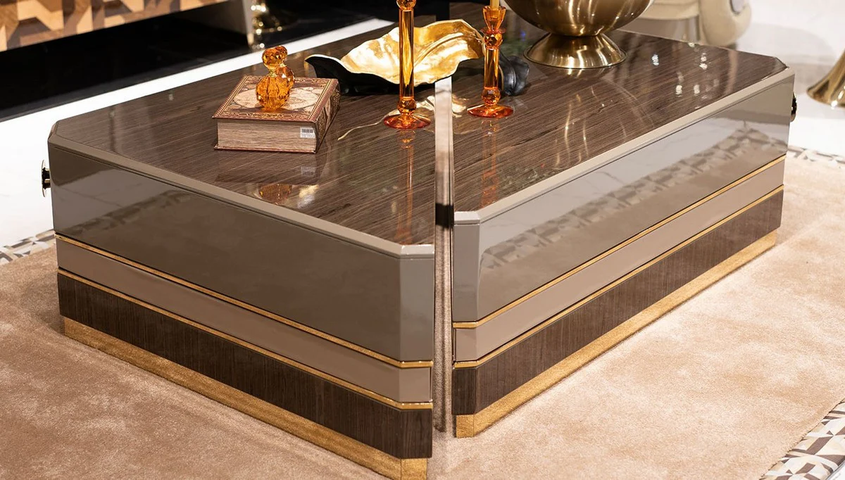 Luxury coffee table set of 2 brown / gray / gold - luxury solid wood living room tables - living room furniture - luxury furniture