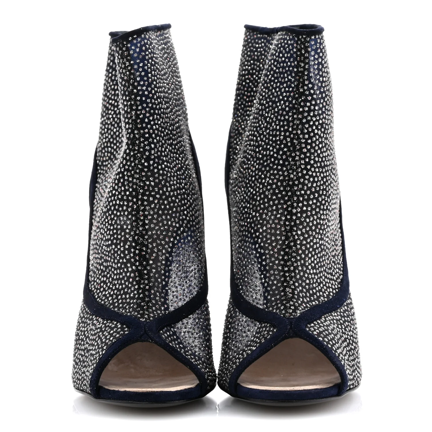 Mesh Crystal Open Toe Ankle Boots 40 Navy - Top Club