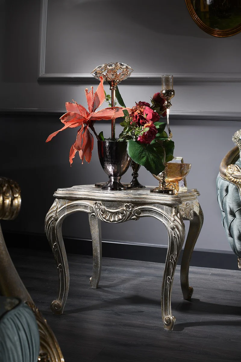 Luxury Baroque side table silver / gold 61 x 61 x H. 58 cm - Baroque living room furniture