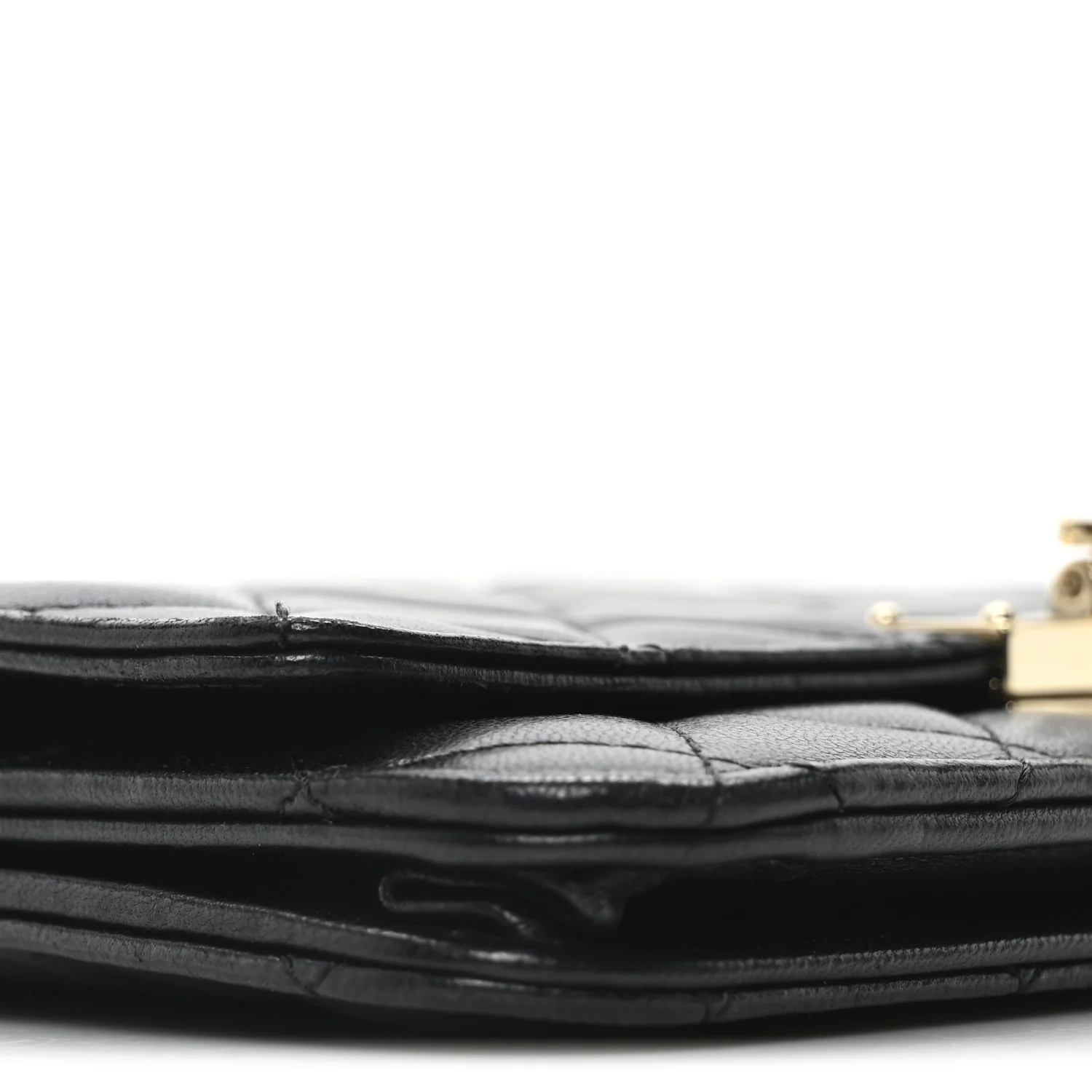 Lambskin Quilted Golden Class Wallet on Chain WOC Black - Top Club