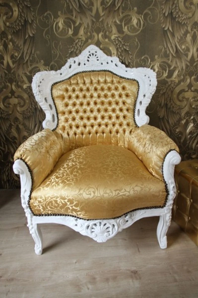 Baroque Armchair King Gold Pattern / White - Furniture Antique Style