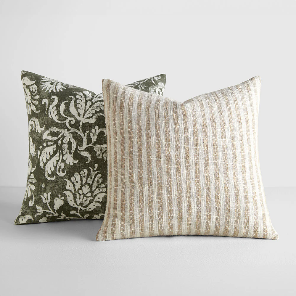 2-Pack Yarn-Dyed Bengal Stripe / Distressed Floral Décor Throw Pillows (Sale)