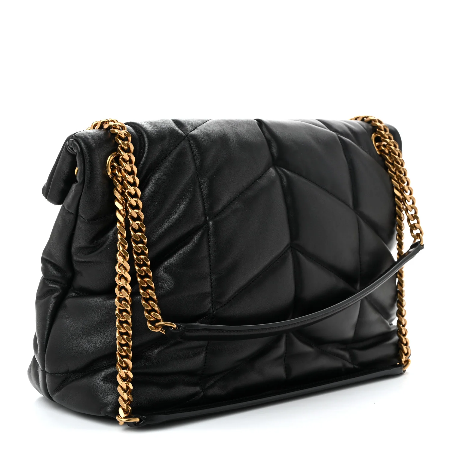 Lambskin Quilted Medium Loulou Puffer Monogram Chain Satchel Black - Top Club