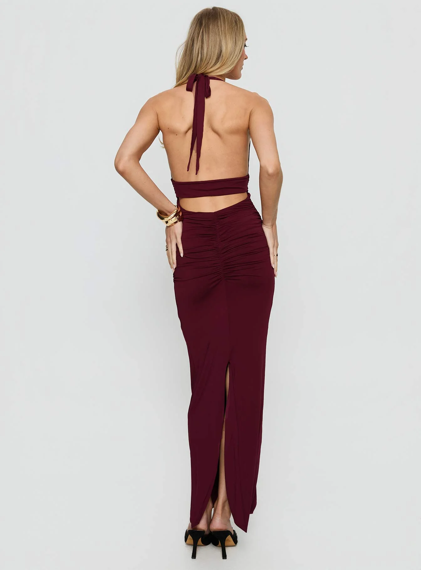 Best In Show Halter Hardware Maxi Dress Burgundy