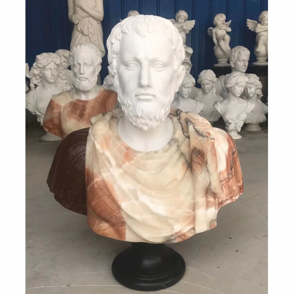 Luxury antique style marble bust Roman white / colorful / black H. 80 cm