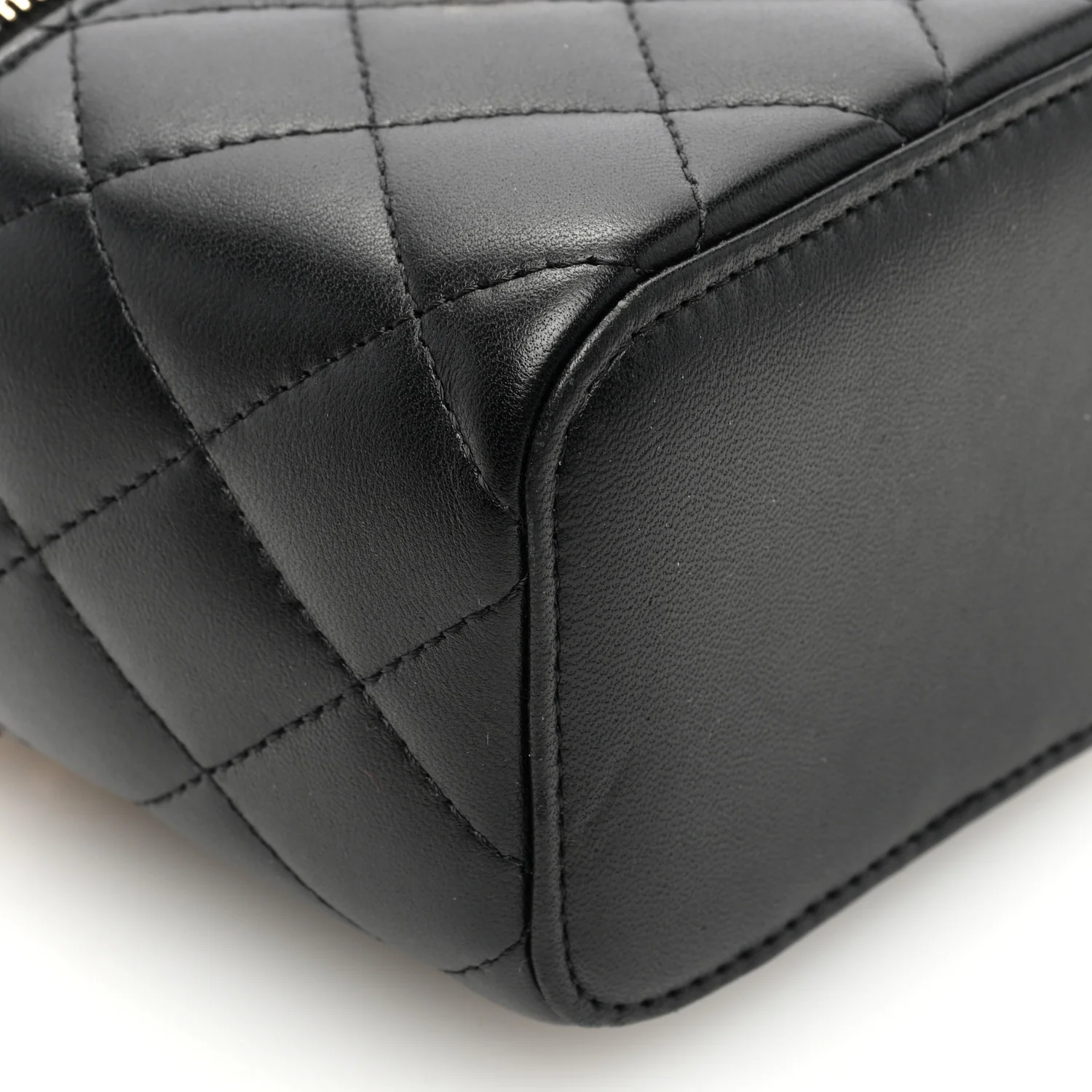 Lambskin Quilted Mini Vanity Case With Pearl Chain Black - Top Club