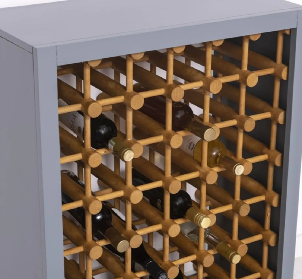 Country house style solid wood wine cabinet gray / natural colors 68 x 35 x H. 68 cm - Solid wood wine rack in country house style - Solid wood bar furniture - Country house style bar furniture