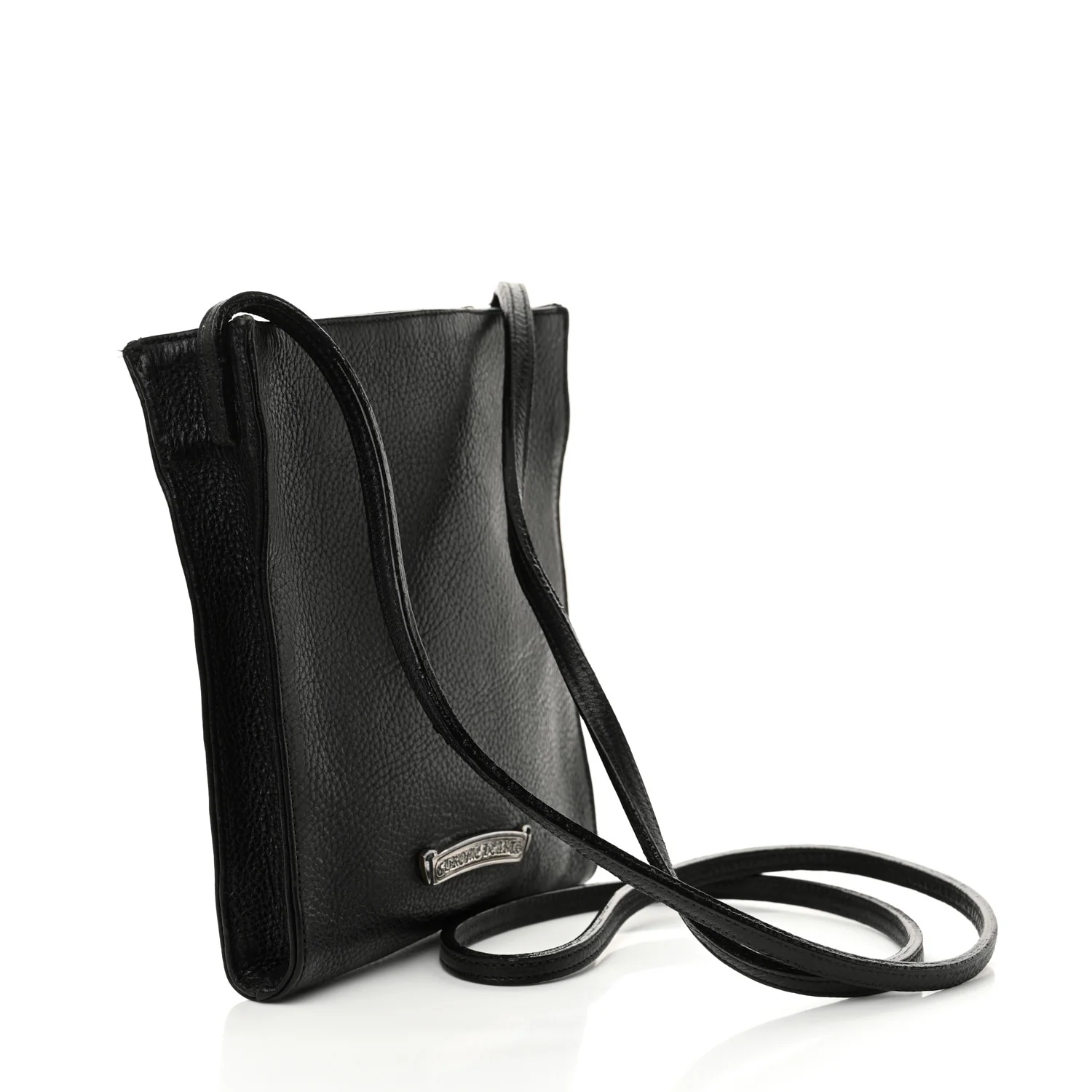 Grained Calfskin Fleur De Lis Square Pocket Crossbody Black - Top Club