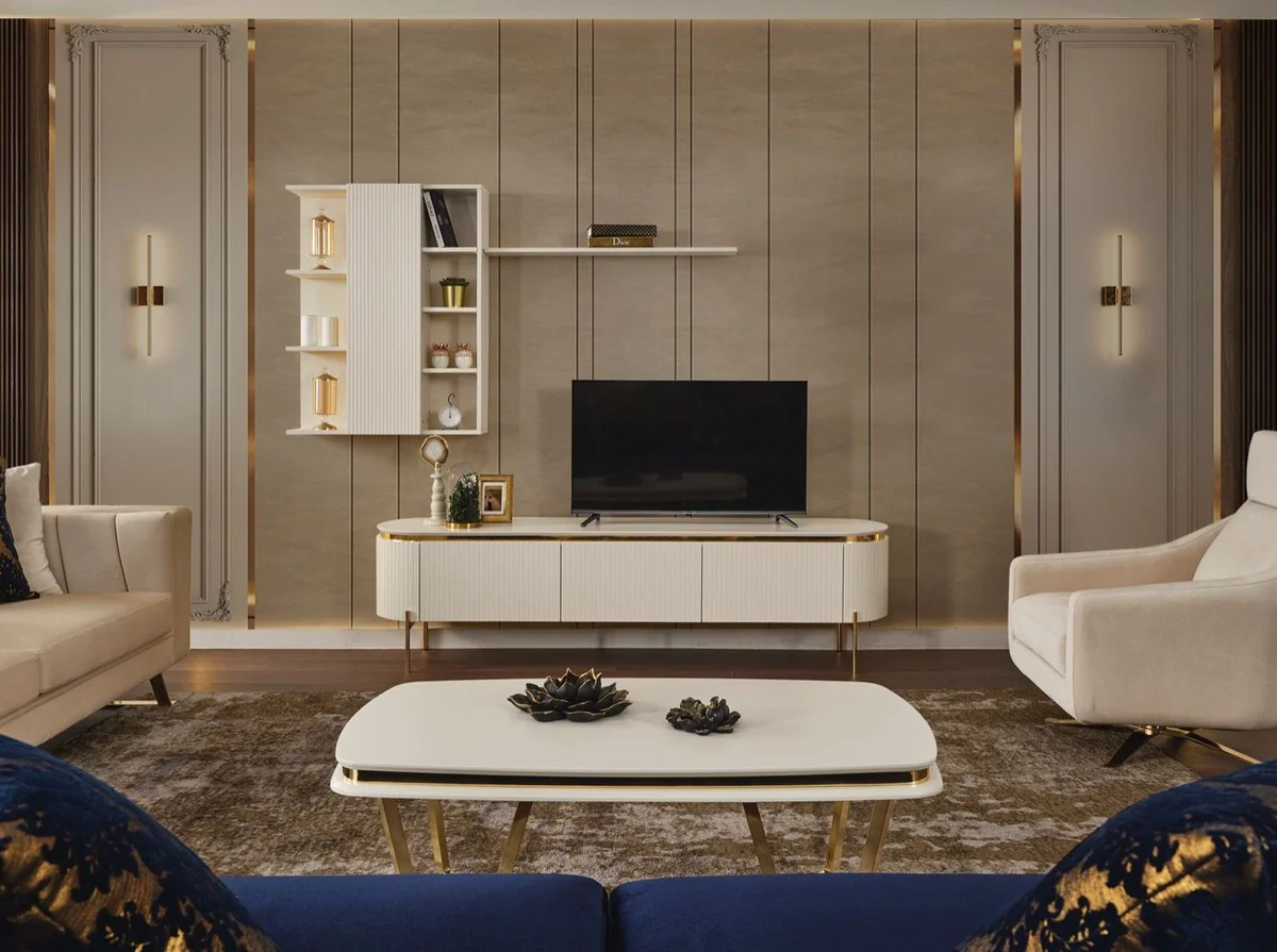 Luxury coffee table white / gold 120 x 70 x H. 40 cm - Rectangular living room table - Luxury living room furniture