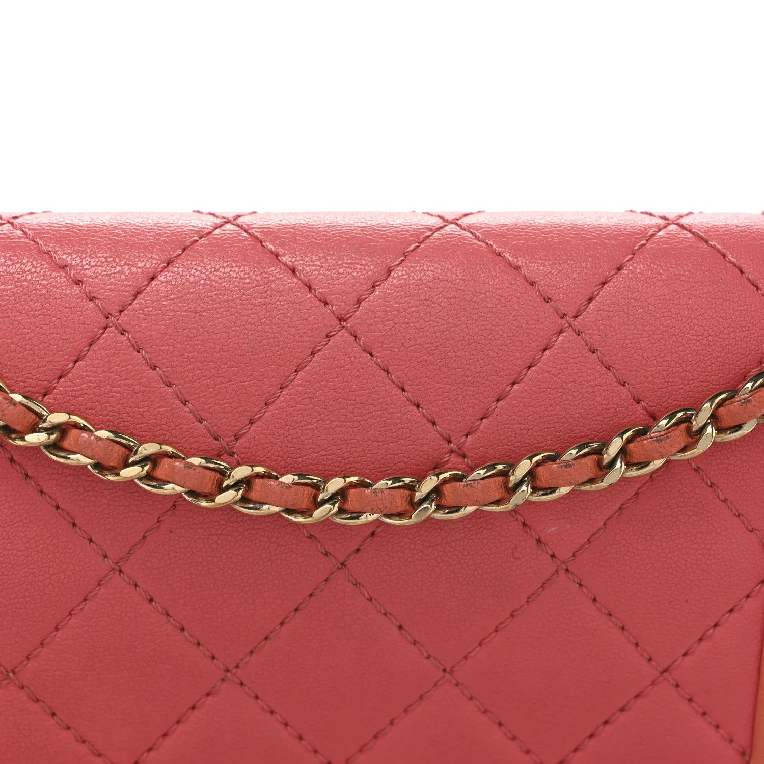 Shiny Sheepskin Quilted Vintage Mademoiselle Flap Coral Orange - Top Club