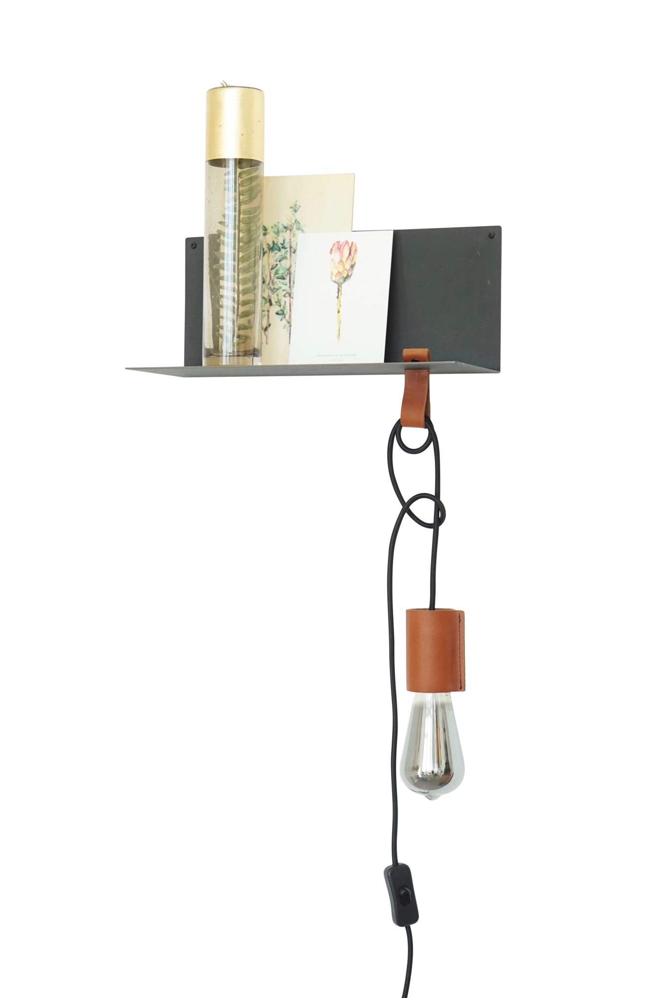 Wandlamp-plankje staal - rechts Stalen wandlamp-plankje - Cognac