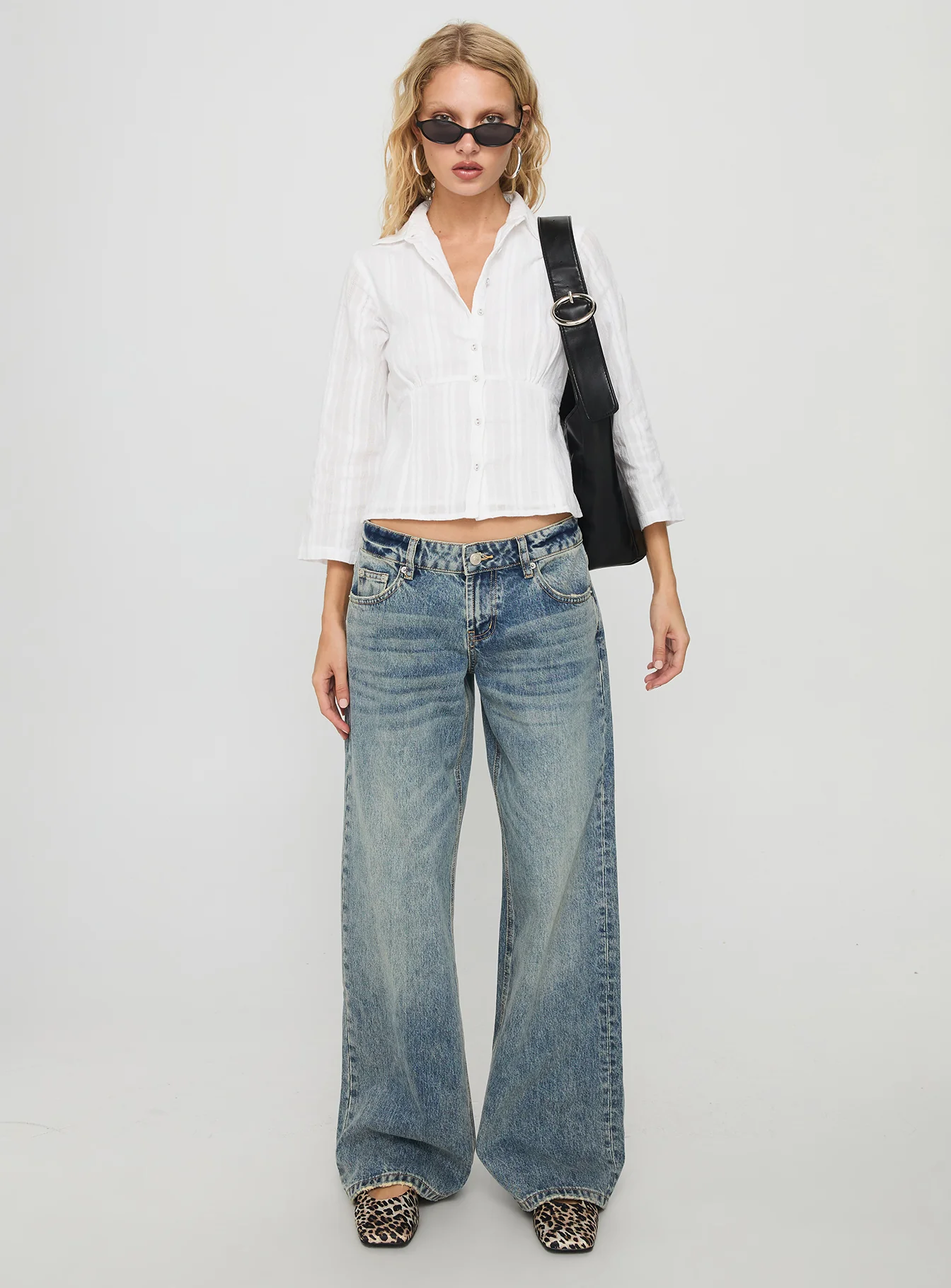 Taelynn 3/4 Sleeve Button Up Shirt White