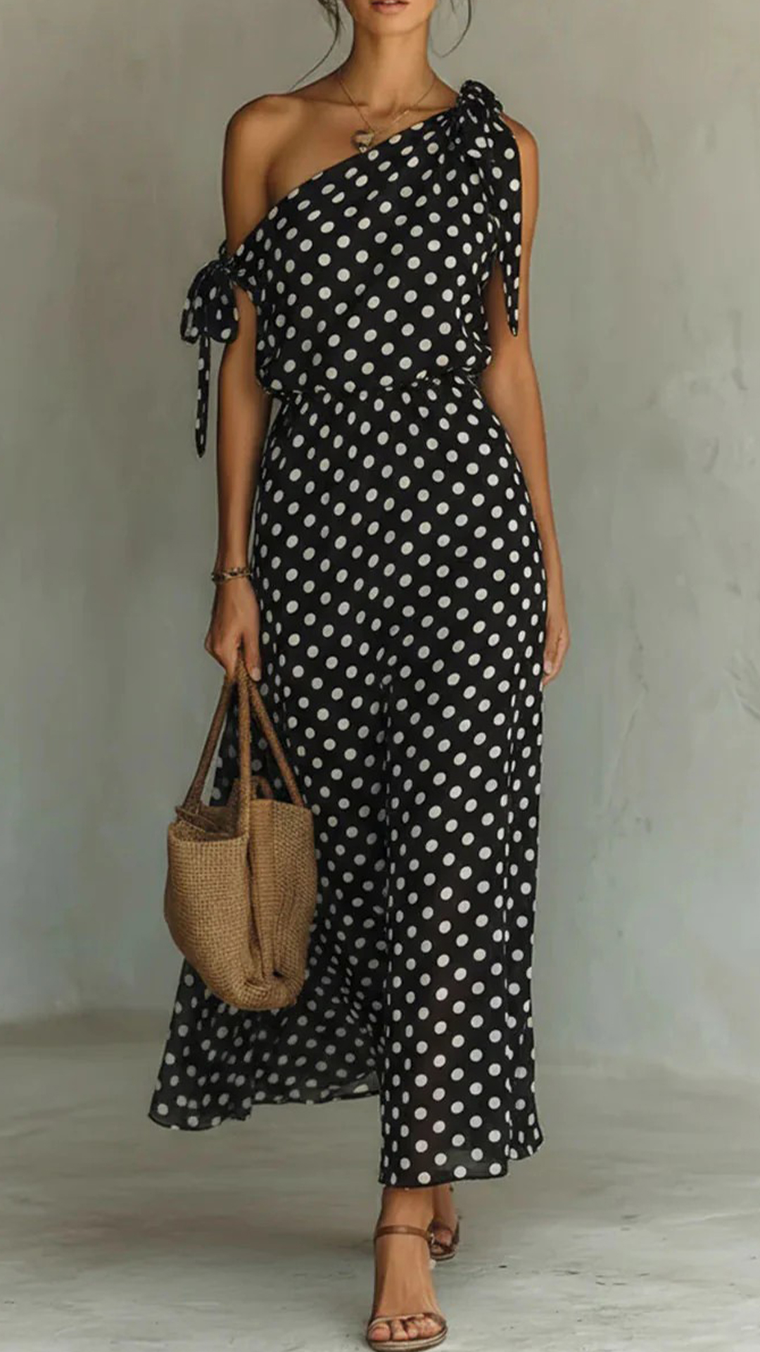 Women's Polka Dot Asymmetrical Tie-Shoulder Wide-Leg Jumpsuit - Nordfashionstorm - Women's Clothing, Fashion for You - Nordfashionstorm.com