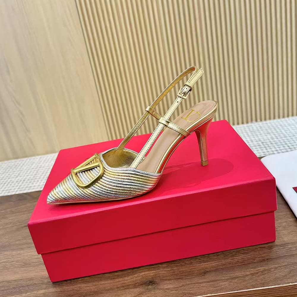 VALENTINO VLOGO SIGNATURE metallic slingback high heels (heel height 8 cm) - Top Club