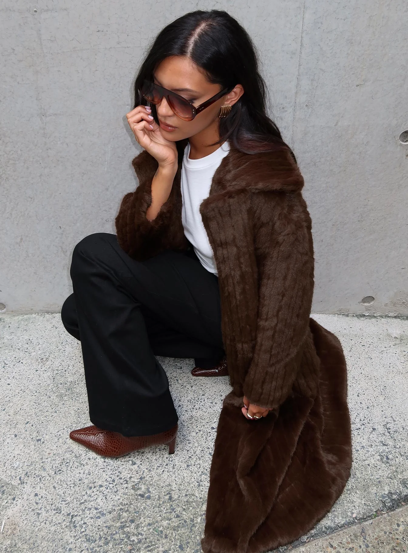 Moss Faux Fur Coat Chocolate