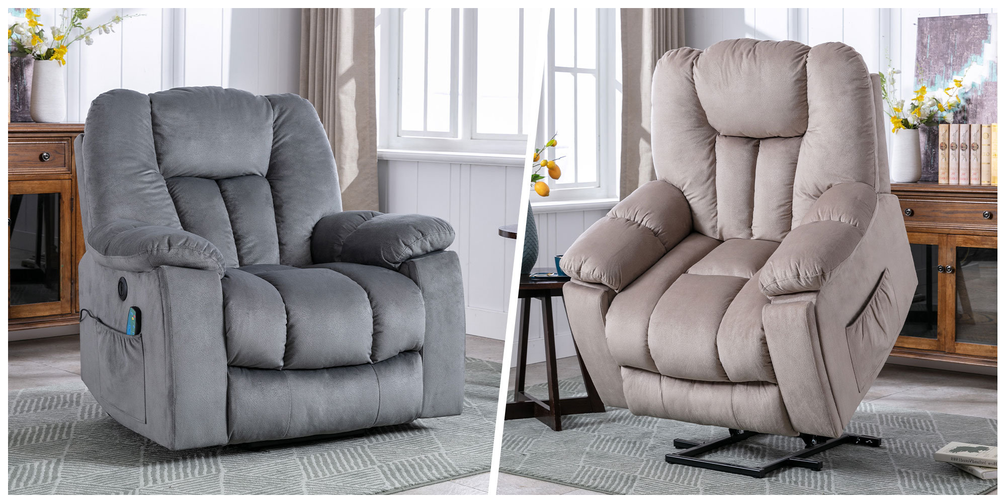 41'' Oversized Power Lift Chair - Heated Massage Electric Recliner with Super Soft Padding