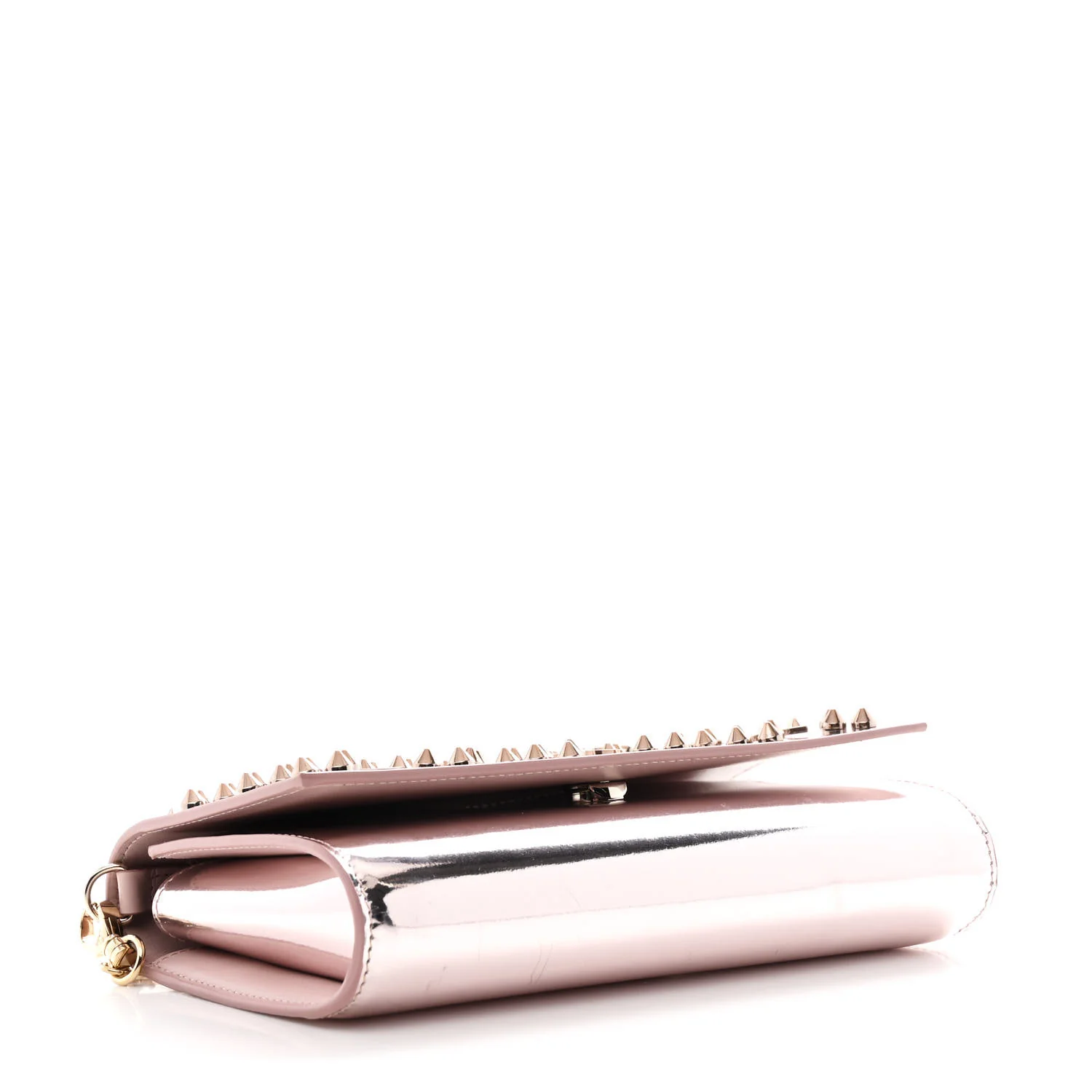 Metallic Patent Calfskin Spikes Loubinthesky Paloma Clutch Pink - Top Club