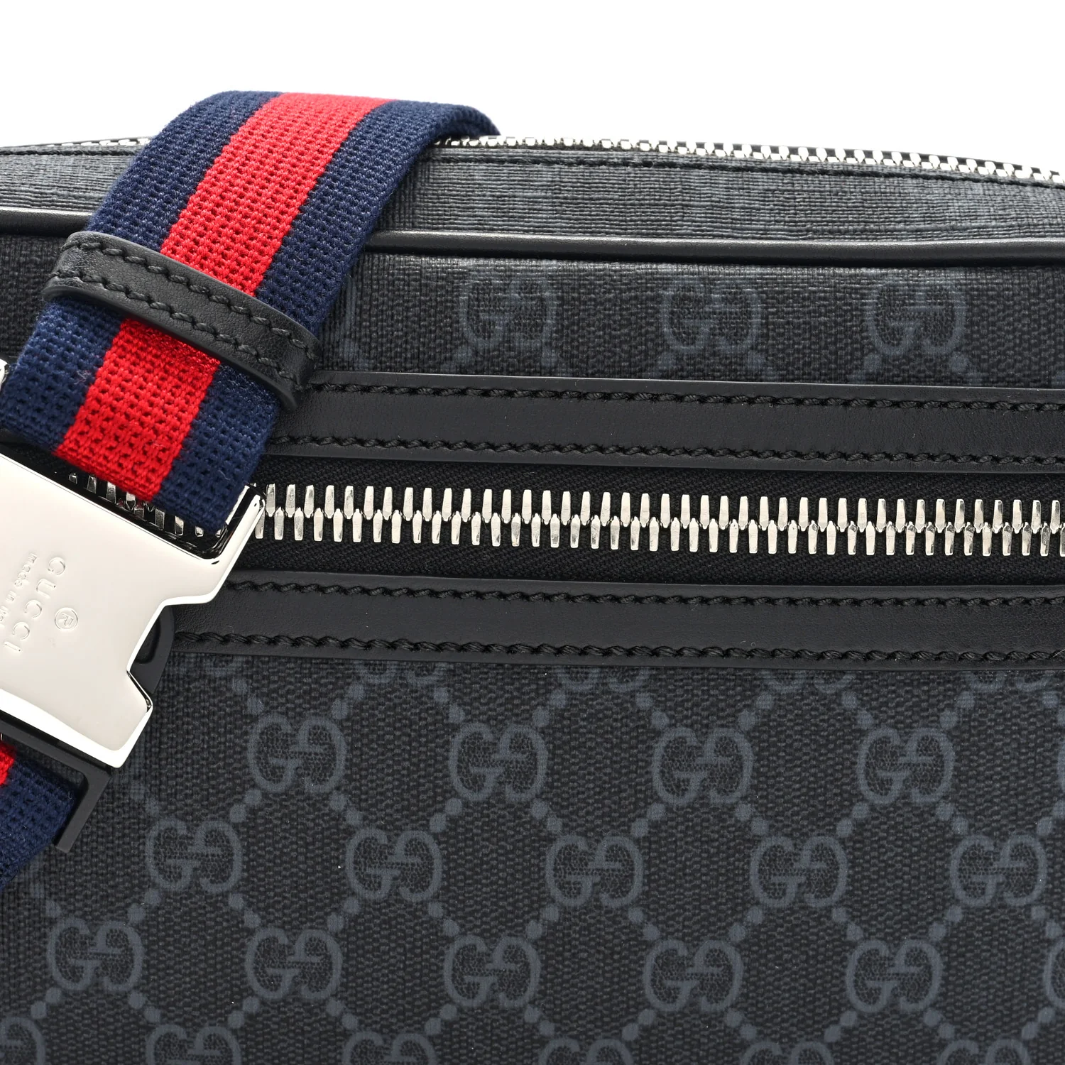 Soft GG Supreme Monogram Web Belt Bag Black Grey - Top Club