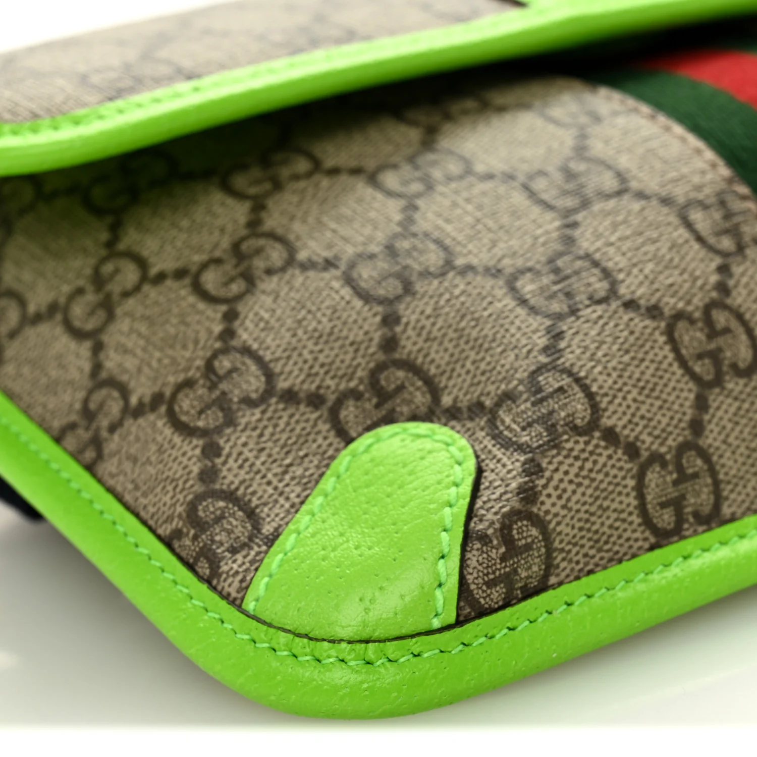 GG Supreme Monogram Web Small Ophidia Belt Bag Beige Ebony Electric Green - Top Club