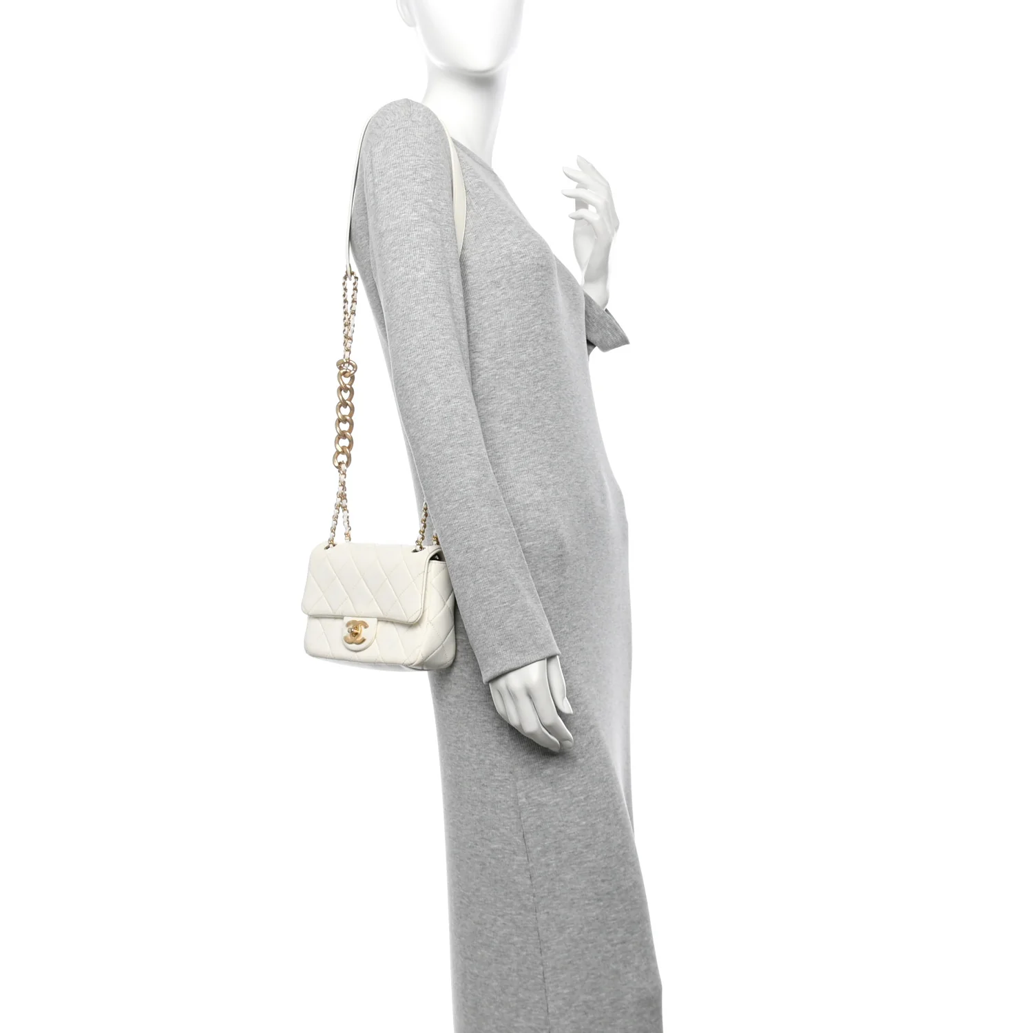 Shiny Lambskin Quilted Mini Flap White
