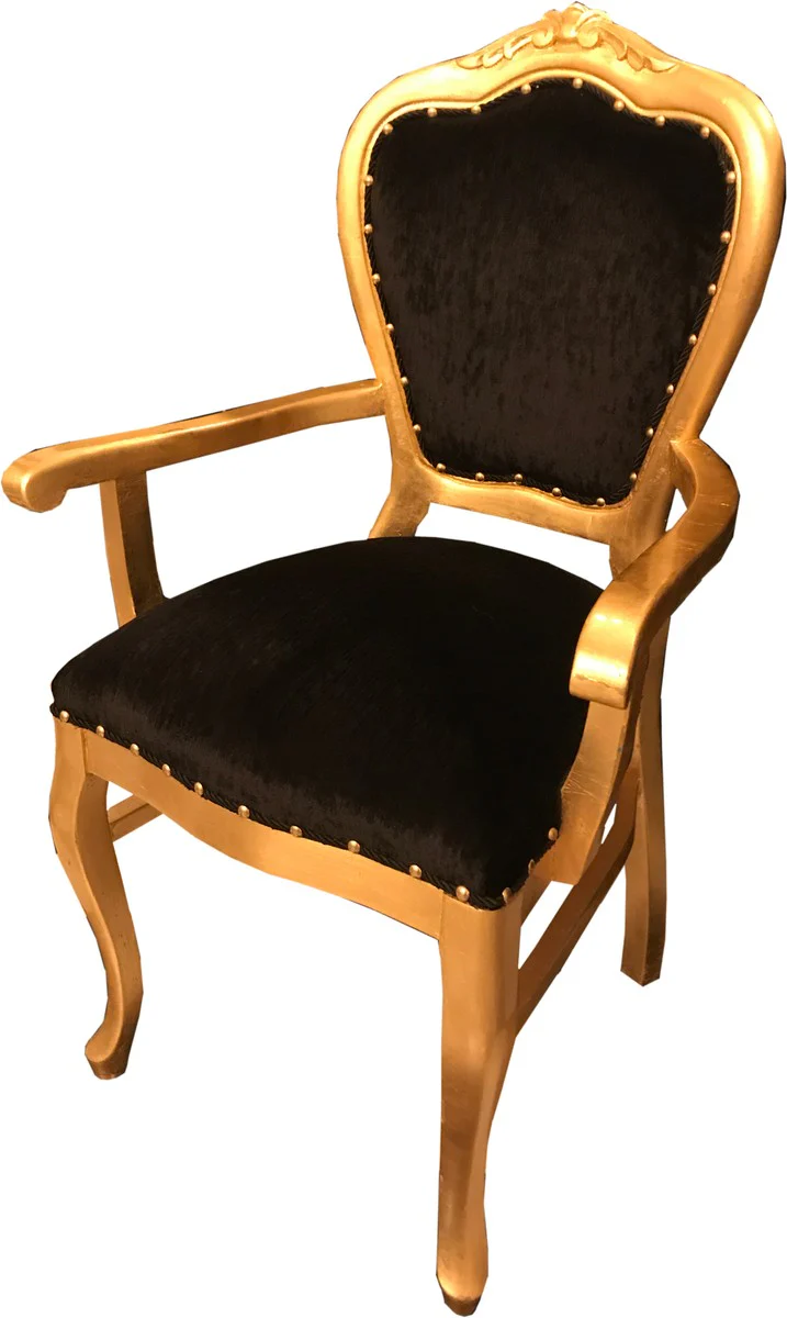 Baroque Luxury Dining Chair with Armrests Black / Gold B1!