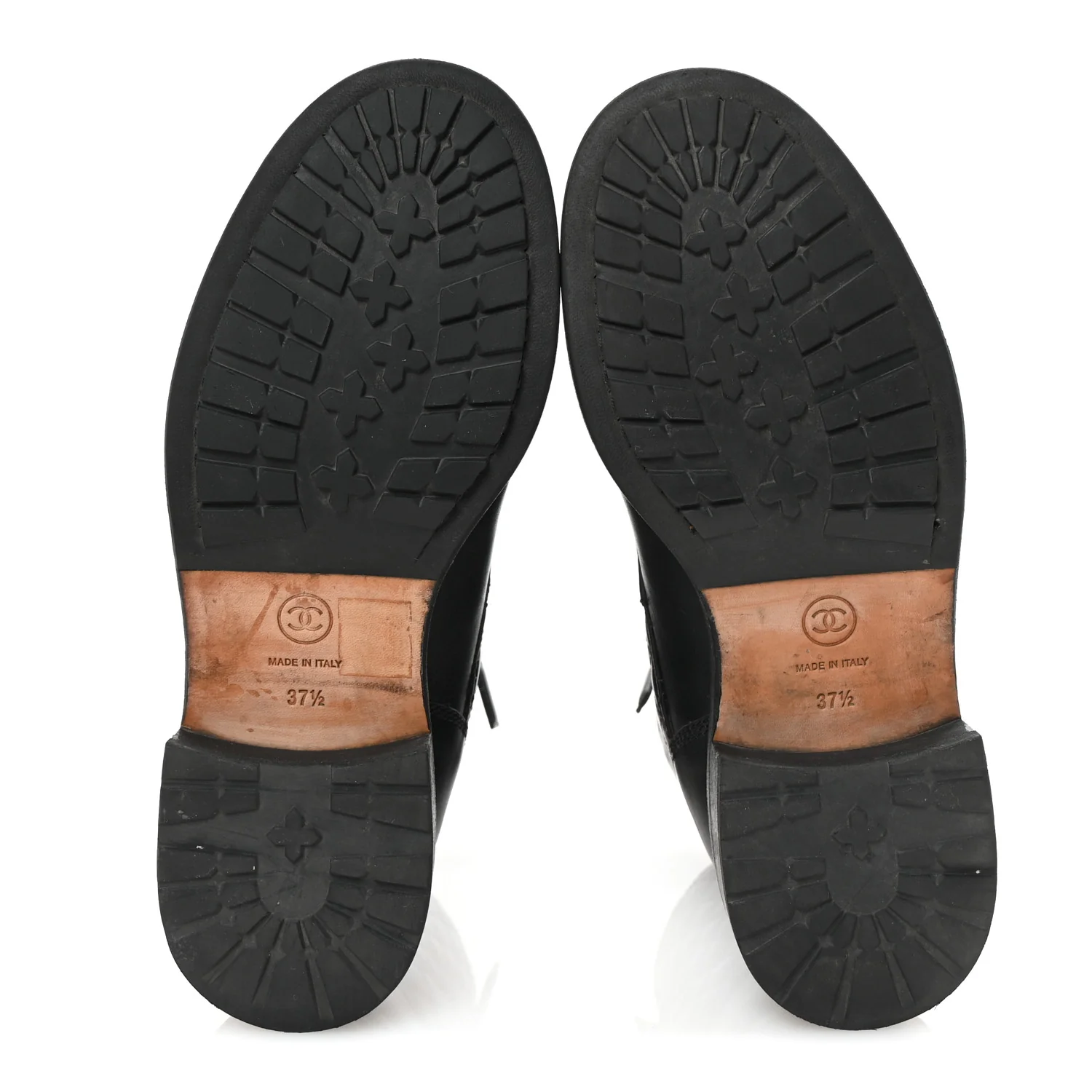 Calfskin Quilted Lace Up Combat Boots 37.5 Black - Top Club