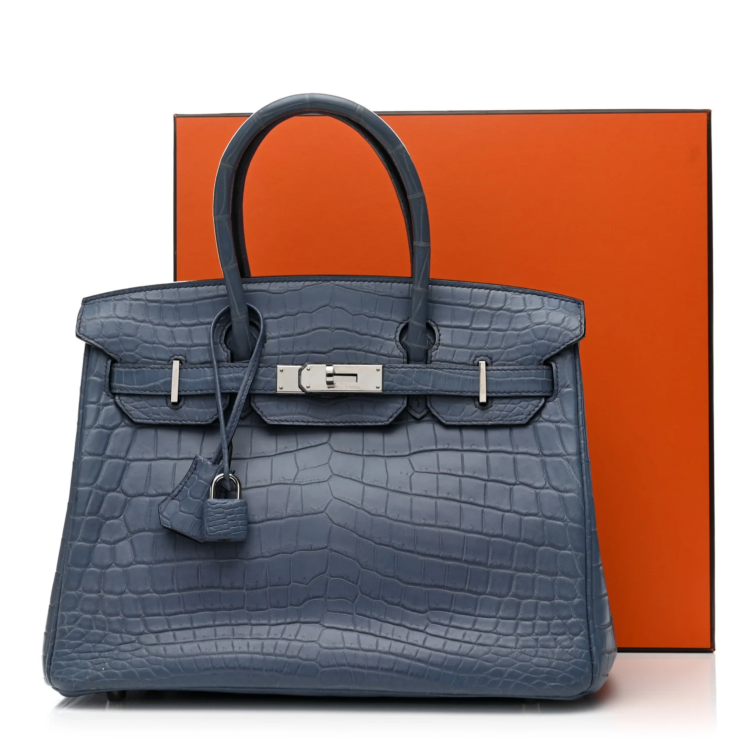 Matte Porosus Crocodile Birkin 30 Bleu Brighton - Top Club