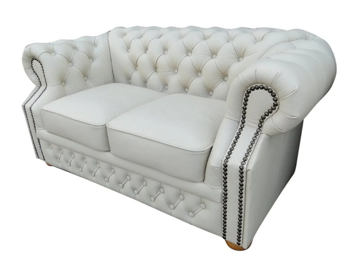 Real leather 2-seater sofa white 160 x 90 x H. 78 cm - Chesterfield furniture