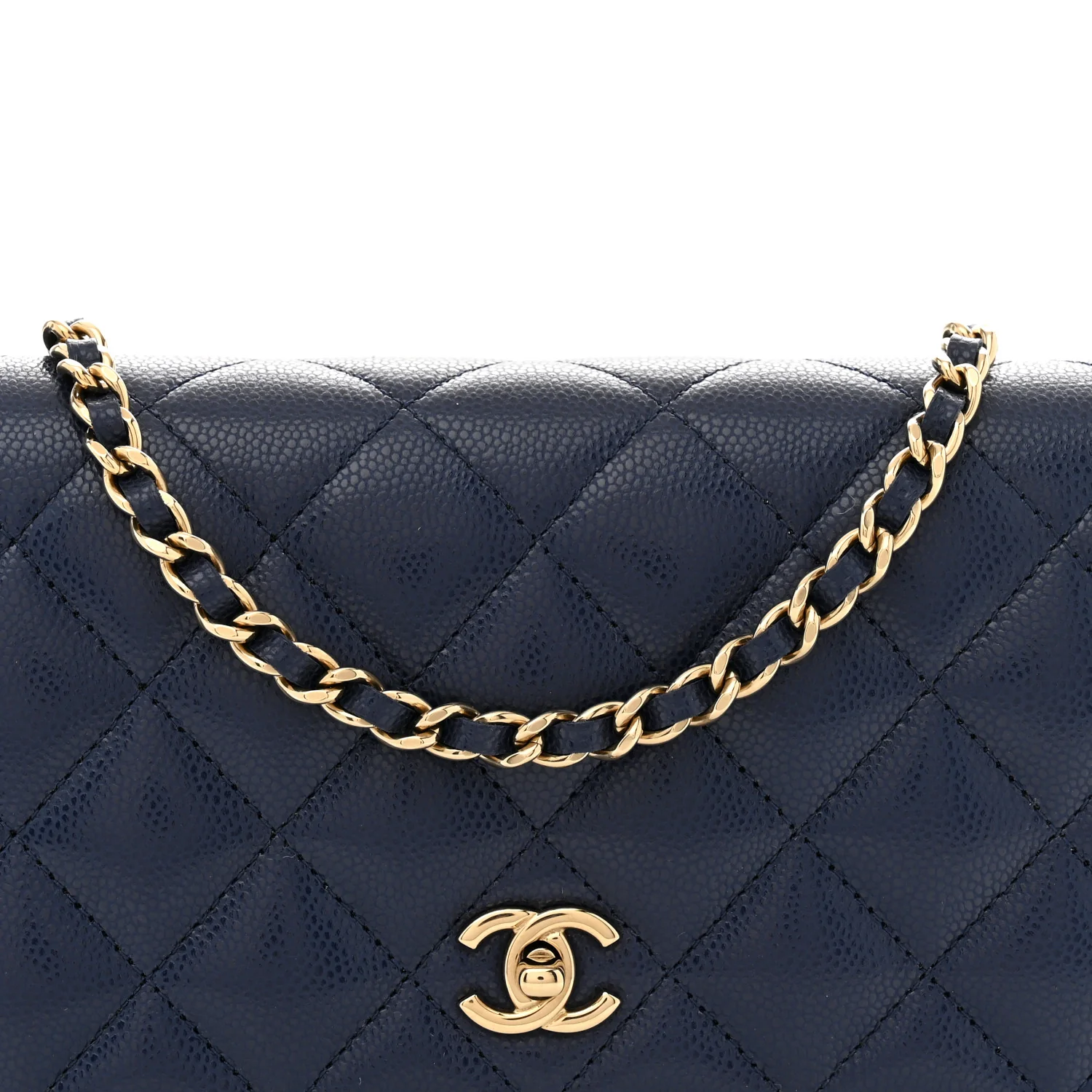 Caviar Quilted CC Turnlock Wallet On Chain WOC Navy Blue - Top Club