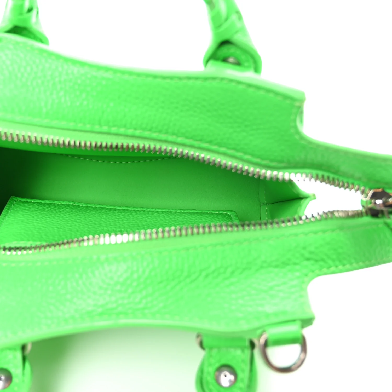 Grained Calfskin Neo Classic Silver Hardware Nano City Crossbody Fluo Green - Top Club