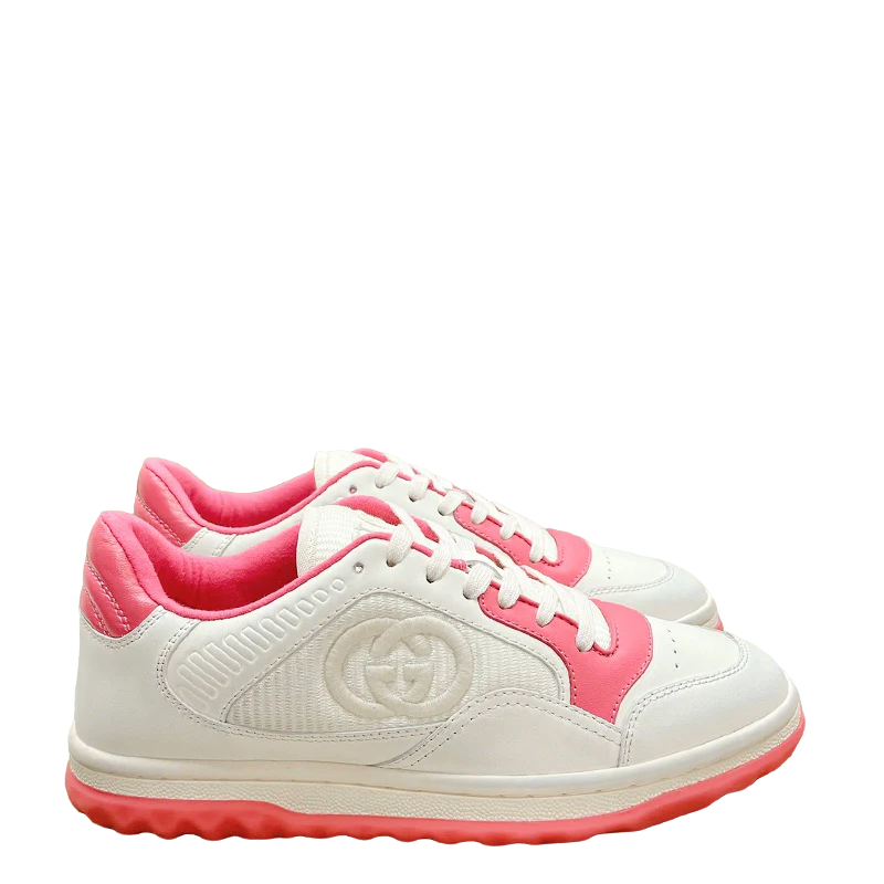 Stylish White And Pink Gucci Sneakers On Display - Sneaker Replica Workshop