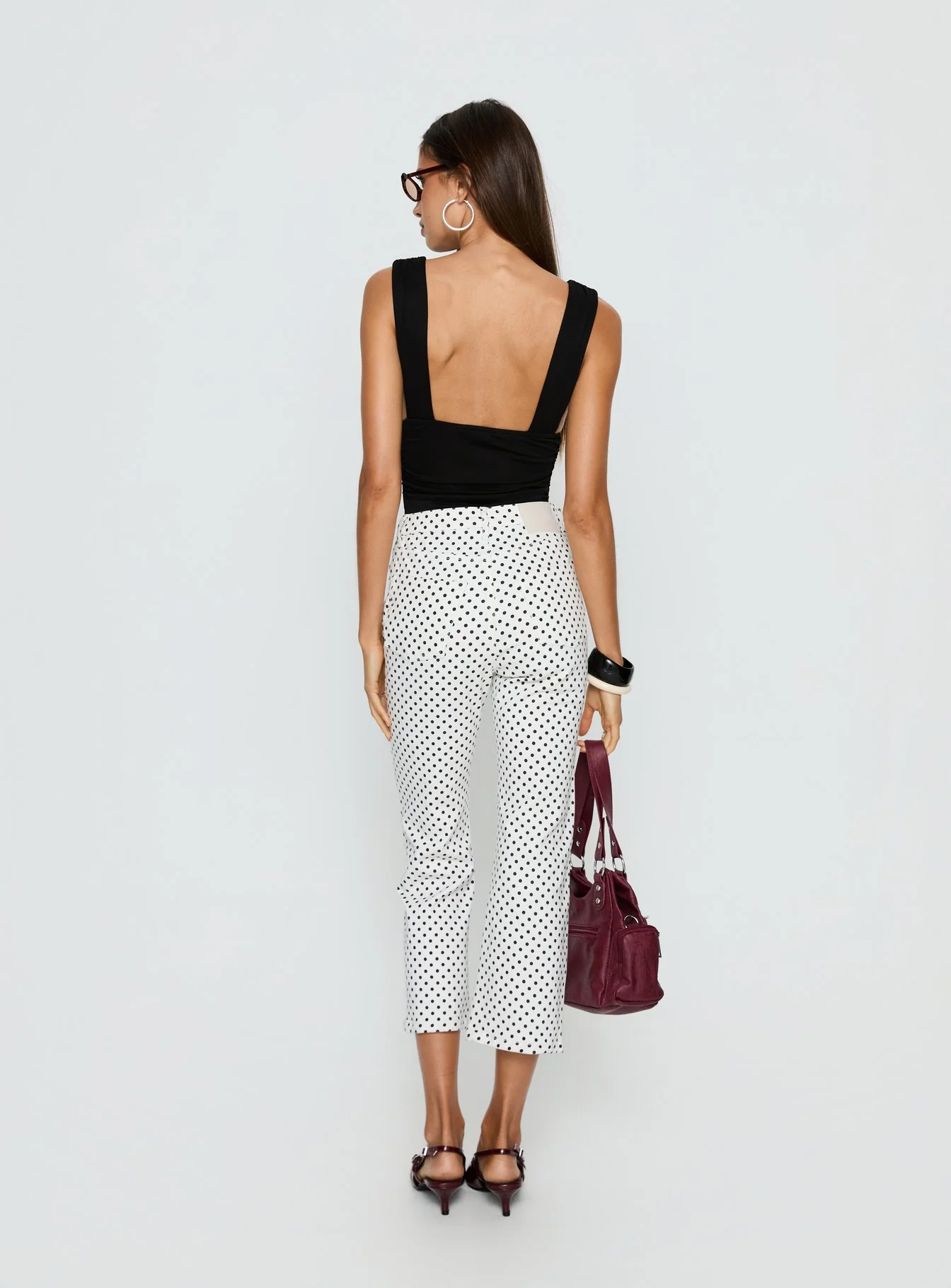 Cindee High Rise Cropped Jeans White Polka Dot
