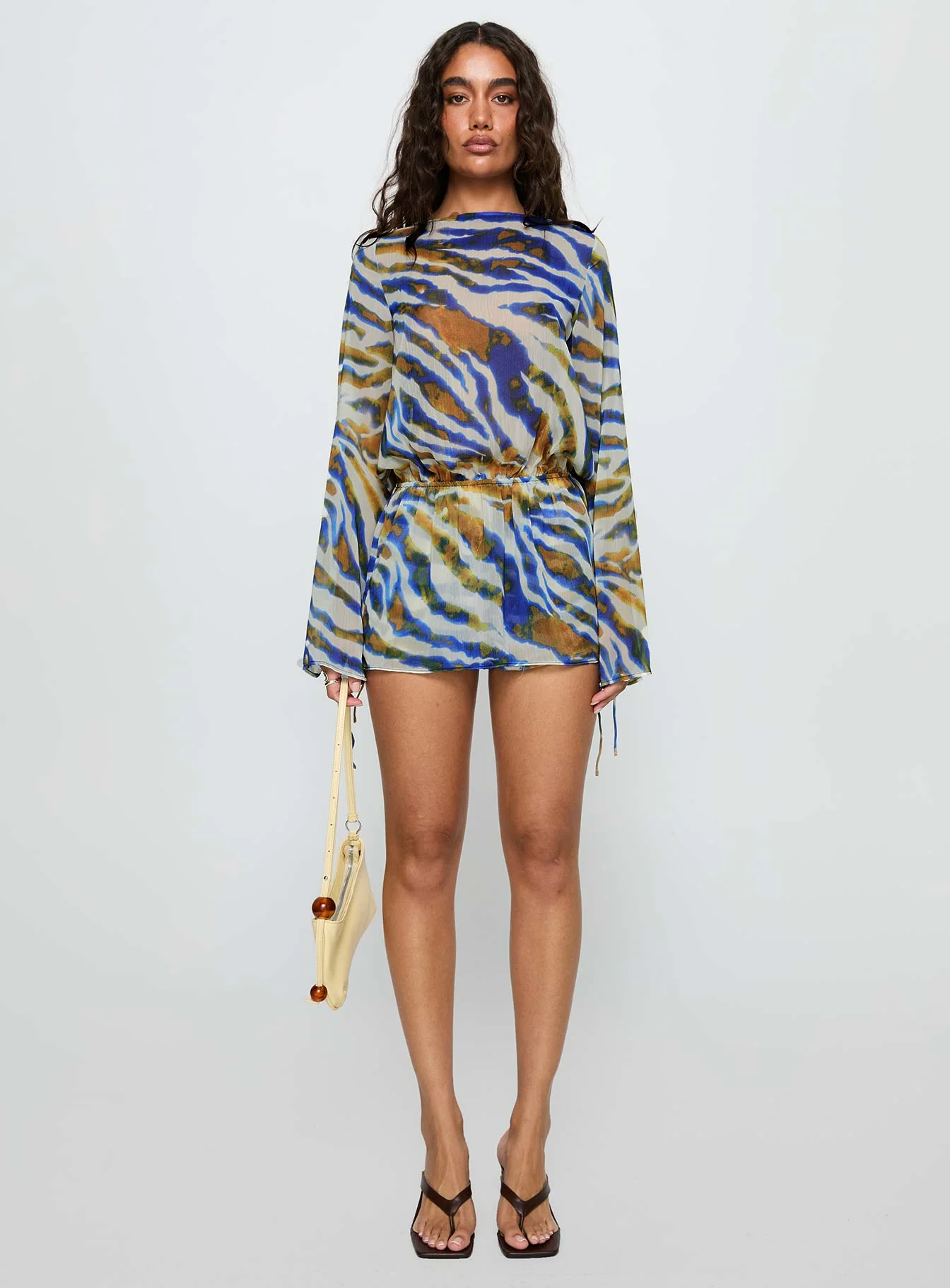 Get Closer Backless Romper Blue Zebra