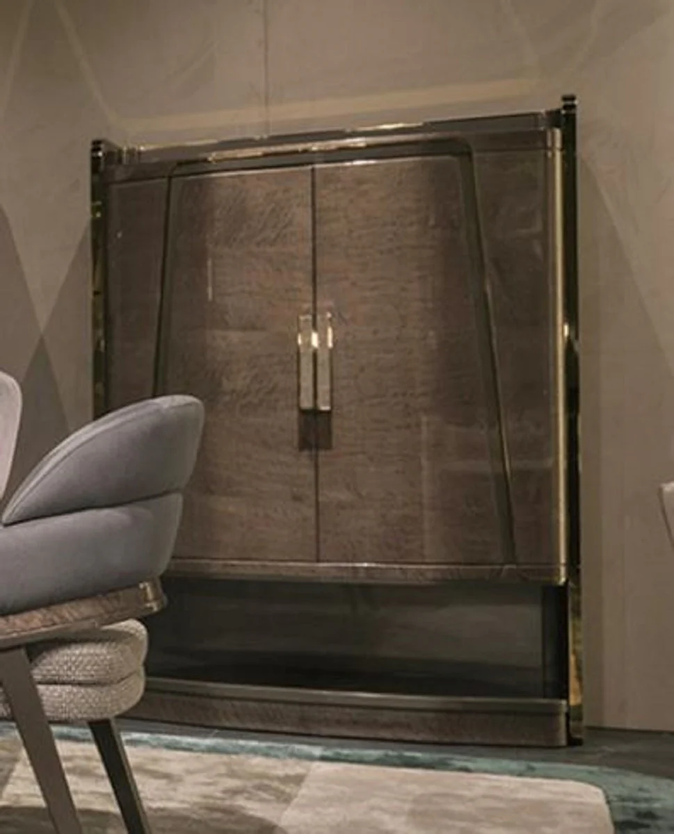 Luxury bar cabinet gray / gold 120 x 45.5 x H. 165.5 cm - solid wood wine cabinet with 2 doors - bar furniture - hotel furniture - luxury furniture