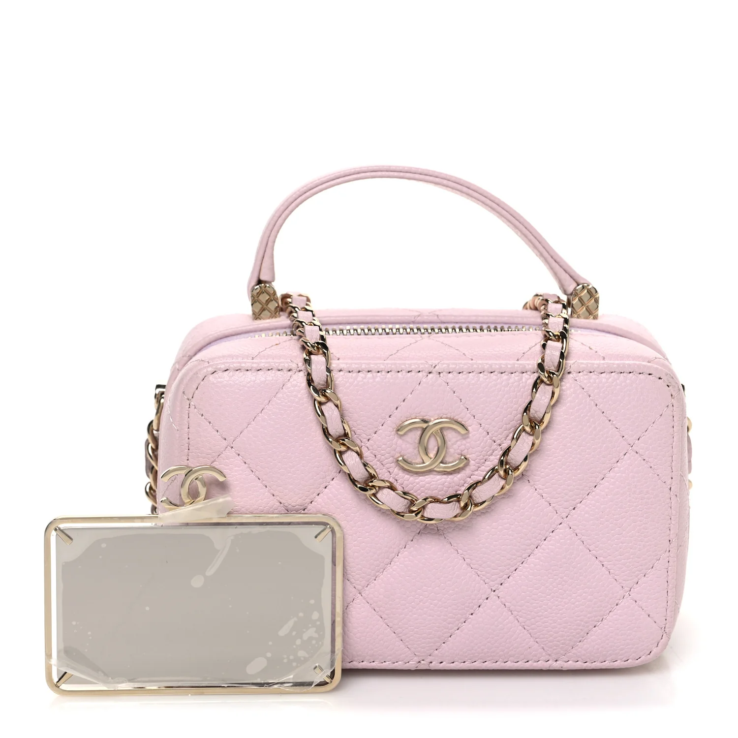 Caviar Quilted Top Handle Vanity Case Pink - Top Club