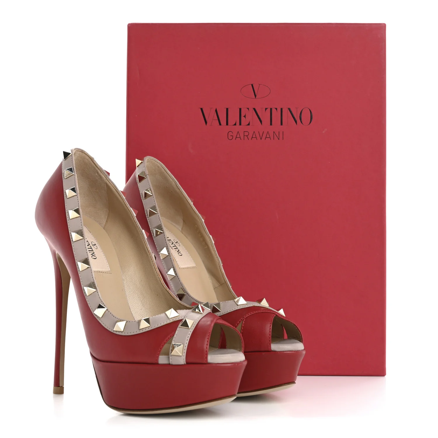 Nappa Rockstud Peep Toe Platform Pumps 36 Poudre Rosso - Top Club