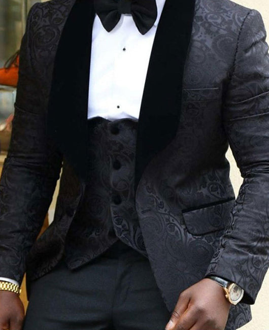 Glamorous  Plain Collar Stitching Contrast Color Jacquard Blazer & Blazer Vest & Pants 3Pcs Set