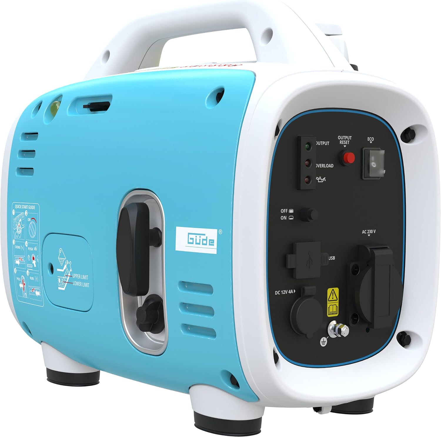 Güde Inverter ISG 800-1 (motore a 4 tempi, benzina, 0,9/1,2 (kW/PS), 1 x 230 V, 1 x 12 V, 2 x USB, max. 800 W, autonomia 6,3 h, serbatoio 2,1 l, protezione da sovraccarico, pulsante riavvio, peso 10,1