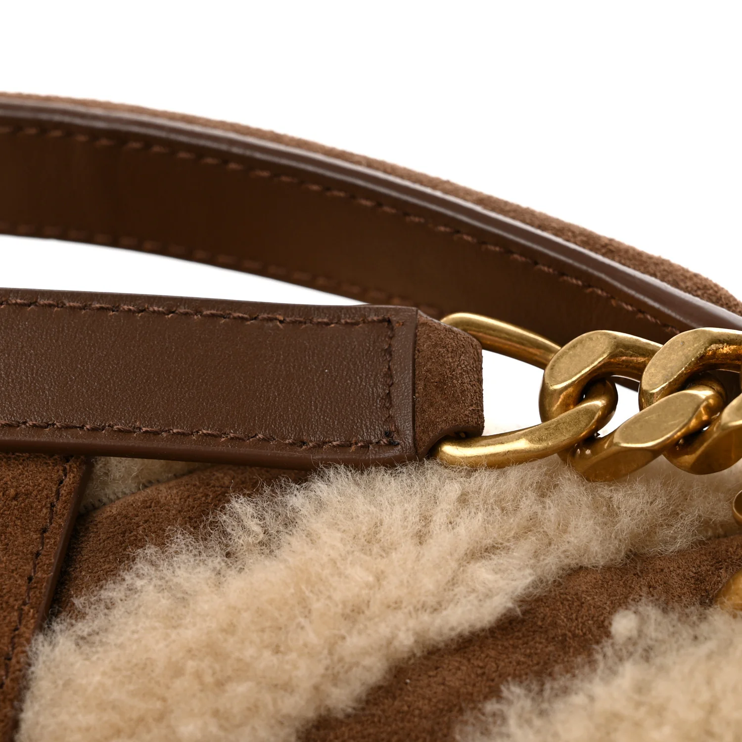 Nubuck Shearling Chevron Monogram Medium College Bag Dark Cigar Natural Beige - Top Club