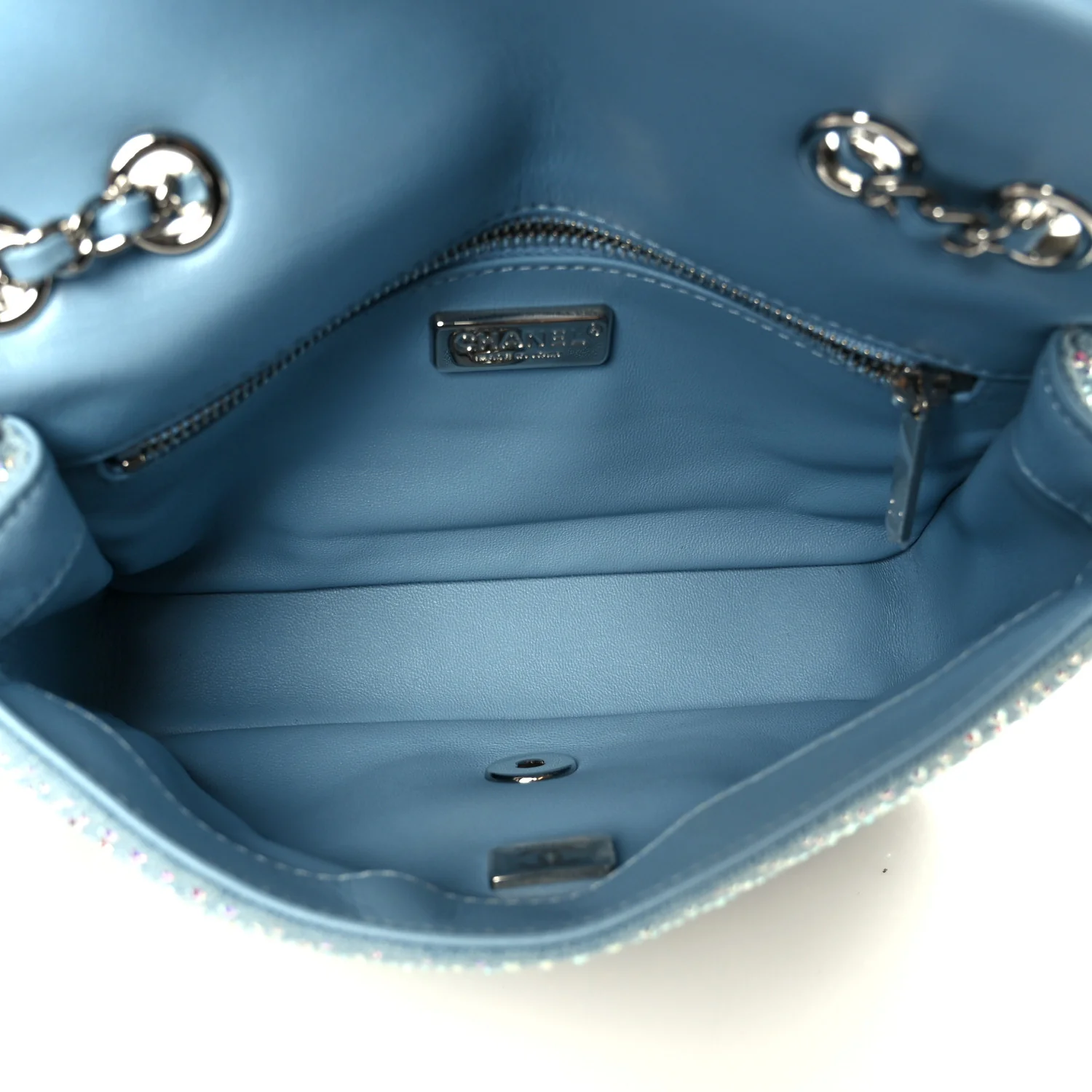 Denim Strass Evening Flap Bag Blue - Top Club