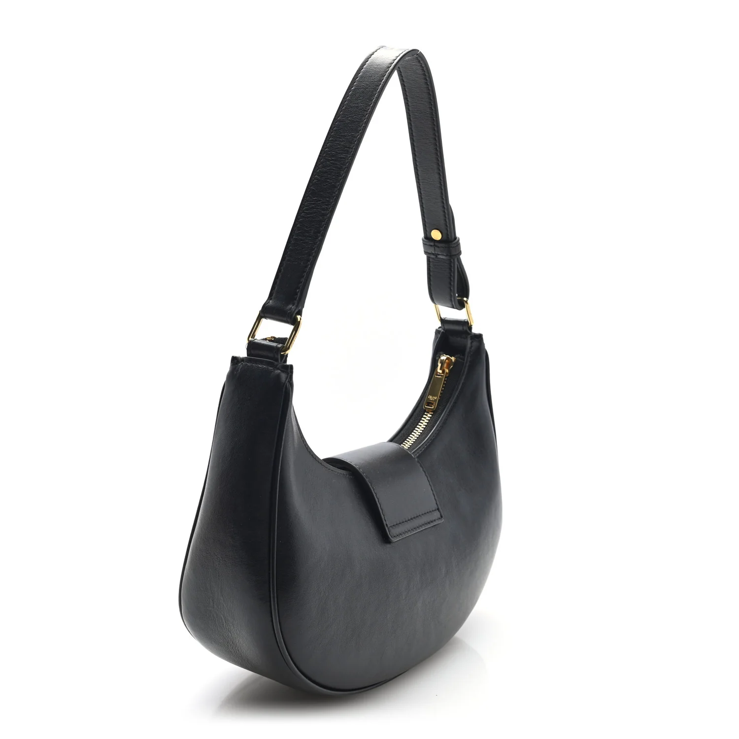 Smooth Calfskin Medium Strap Ava Triomphe Shoulder Bag Black - Top Club