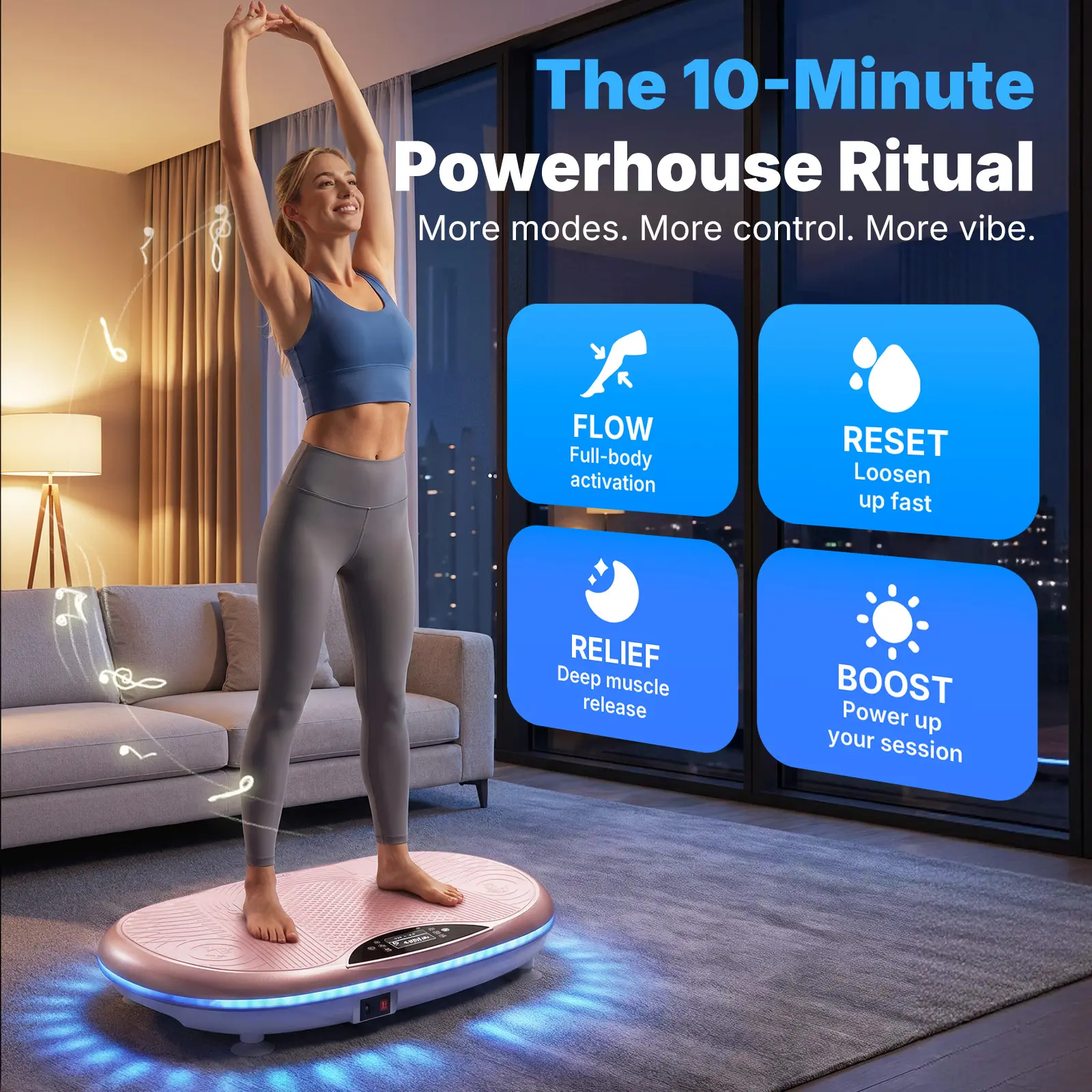 Merach 4D Vibration Plate 440LBS Capacity with Triple Motors Lymphatic Drainage & Exercise Machine with Mat, Remote, and Resistance Bands Summervibes Home Gym Equipment