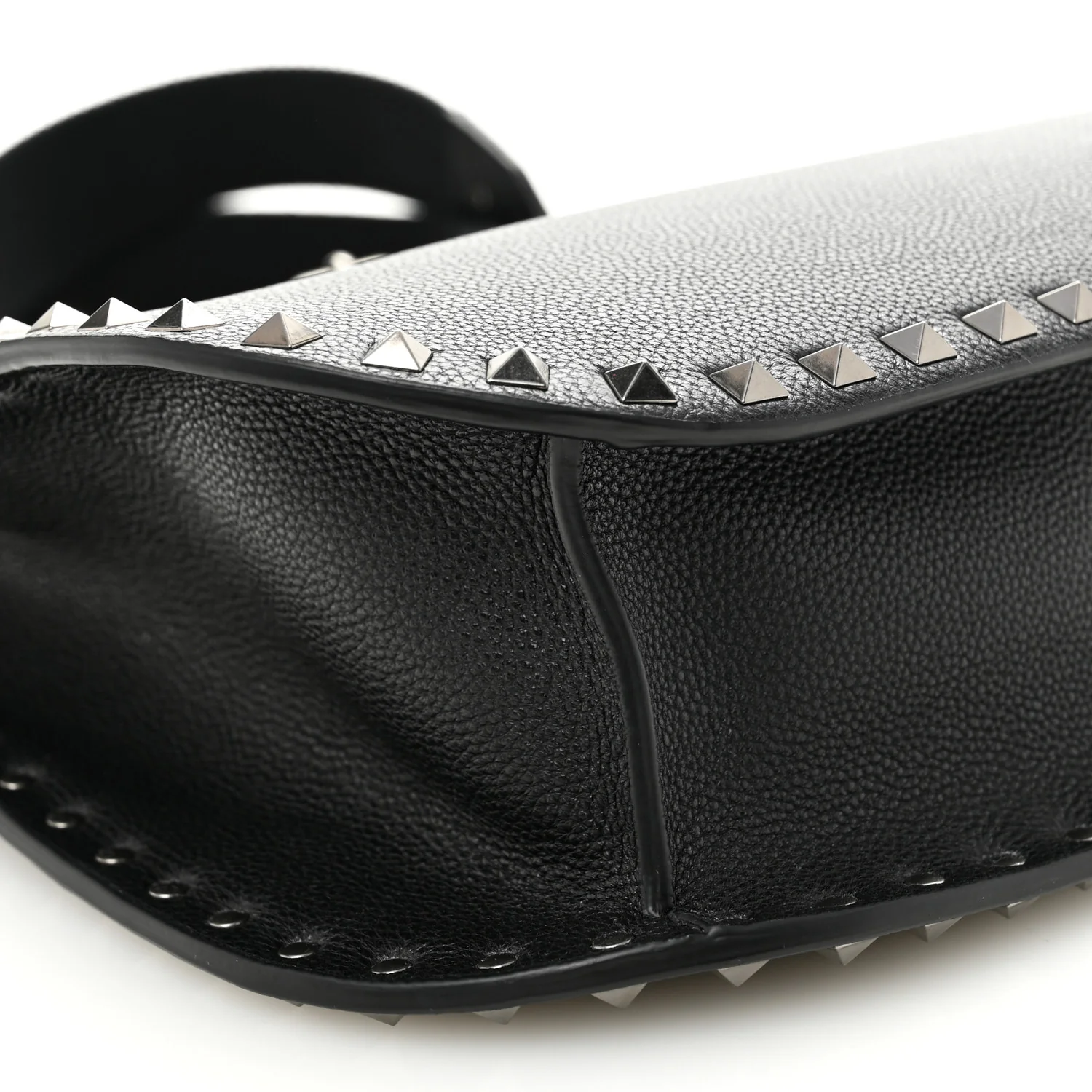 Grained Calfskin Rockstud Hobo Shoulder Bag Black - Top Club